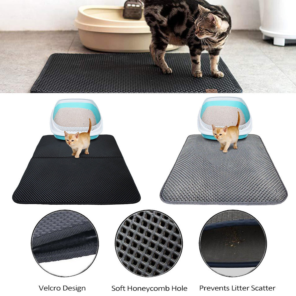 Double Layer Cat Litter Mat – Traps Litter for Easy Clean-Up, Non-Slip Bed Pad