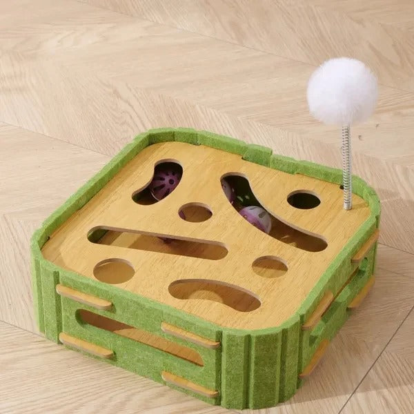 Eco-Friendly Cat Scratcher Toy With Interactive Balls KittenLounge Furniture Protector Multipurpose Cats Play Board ForPlaying Clawing Square Design Green & Yellow Felt SisalMaterial Compact Size 30cm