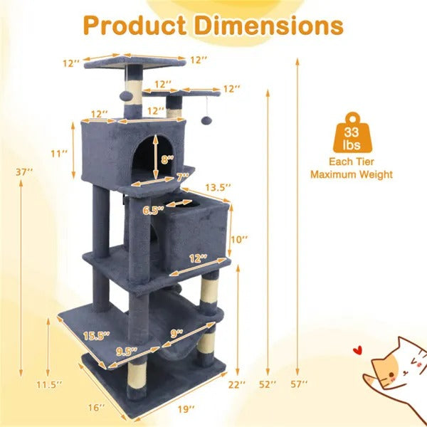 Multi-Level Cat Tree Tower with Condo, Hammock &amp; Scratching Posts