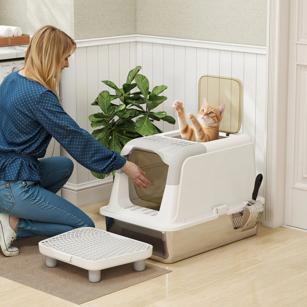 Stainless Steel Enclosed Cat Litter Box