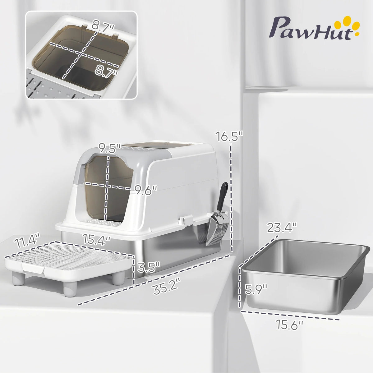 Stainless Steel Enclosed Cat Litter Box