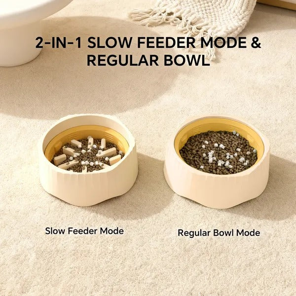 2-in-1 Dual Mode Large Plastic Cat Slow Feeder Bowl, Switchable Fast&Slow Feed
