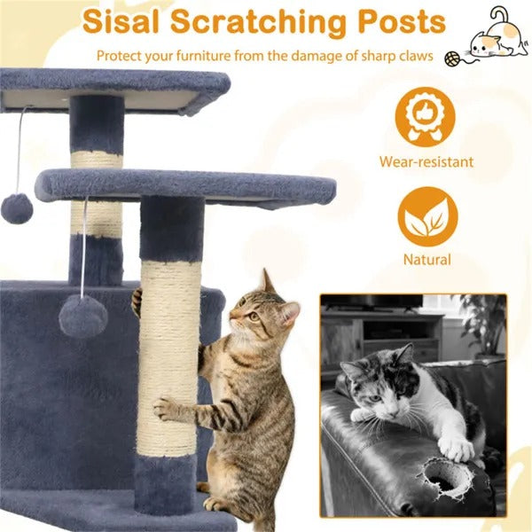 Multi-Level Cat Tree Tower with Condo, Hammock &amp; Scratching Posts