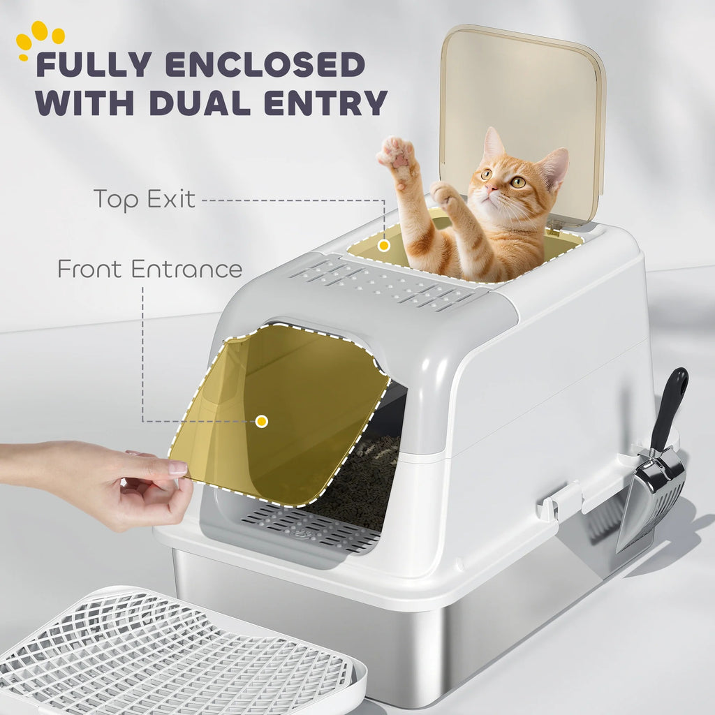 Stainless Steel Enclosed Cat Litter Box