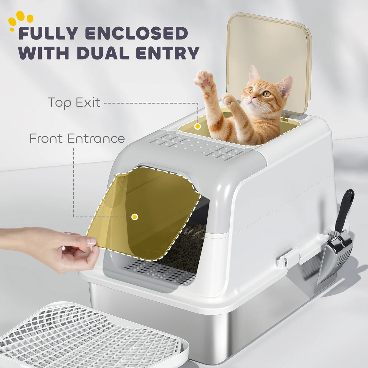 Stainless Steel Enclosed Cat Litter Box