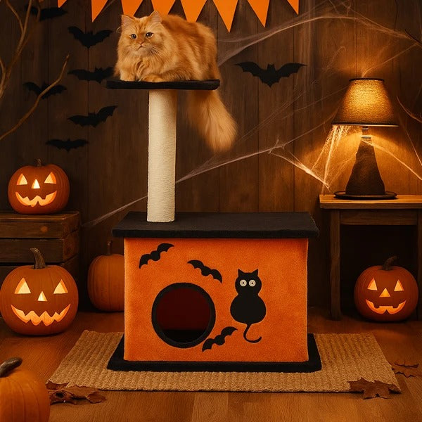 Halloween Cat House with Scratching Post
