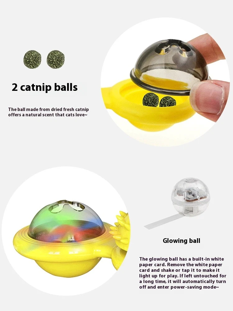 Cat Entertainment Set- Interactive Rotating Disk, Feather Teasers, Tumbler, Windmill Toy - Keeps Cats Active & Engaged