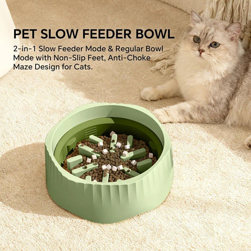 2-in-1 Dual Mode Large Plastic Cat Slow Feeder Bowl, Switchable Fast&Slow Feed