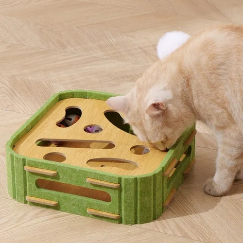 Eco-Friendly Cat Scratcher Toy With Interactive Balls KittenLounge Furniture Protector Multipurpose Cats Play Board ForPlaying Clawing Square Design Green & Yellow Felt SisalMaterial Compact Size 30cm